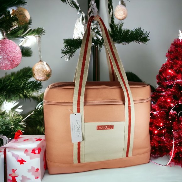 L Space Coastal Cooler Bag Insulated Tote Coral Pink & Red Beach/ Picnic Bag NWT - Picture 2 of 8